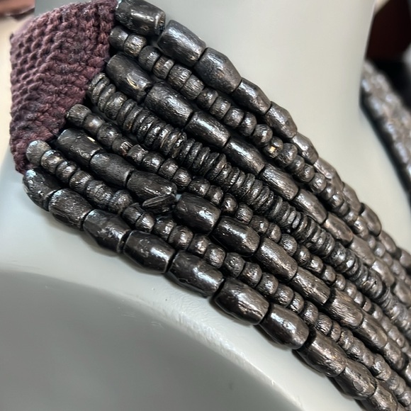 Black Dark Brown Wood Beaded Necklace 8 Strand Rounded Crochet Side Details - Picture 7 of 12